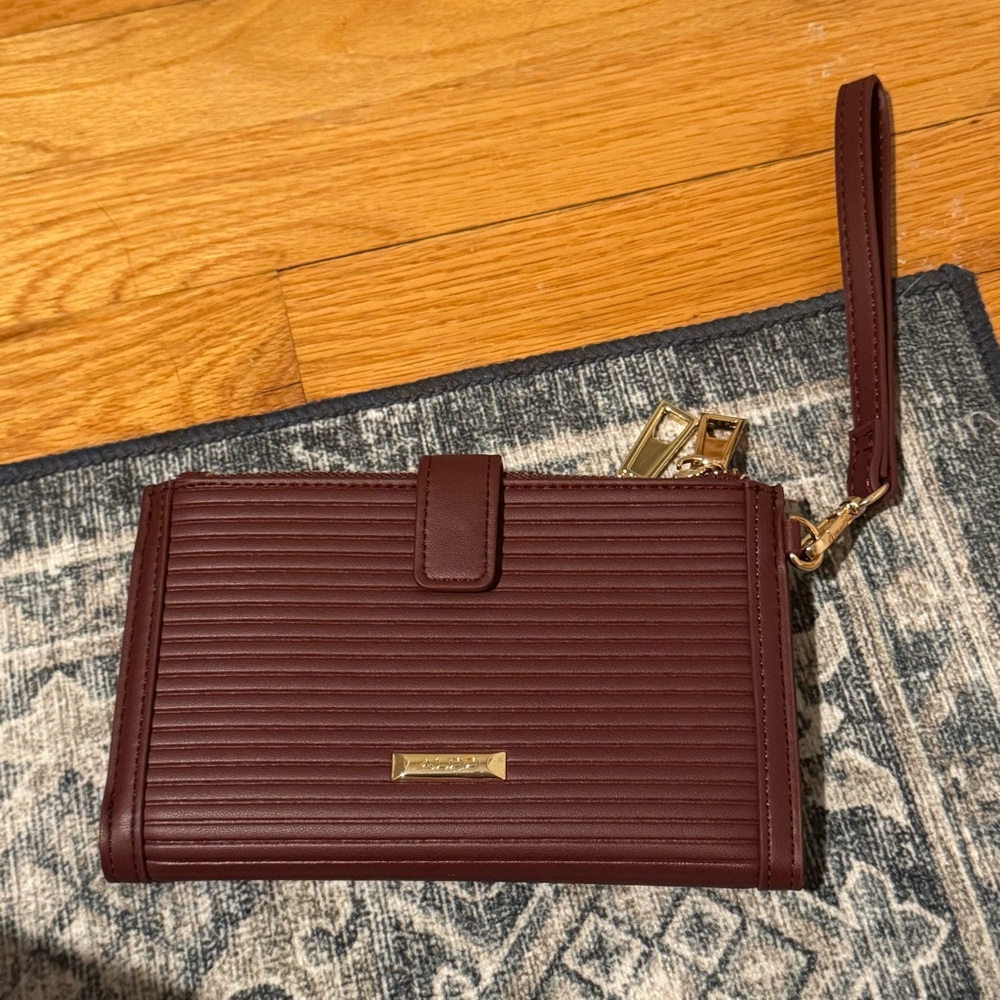 Aldo Burgundy Wristlet Wallet with Gold Accents